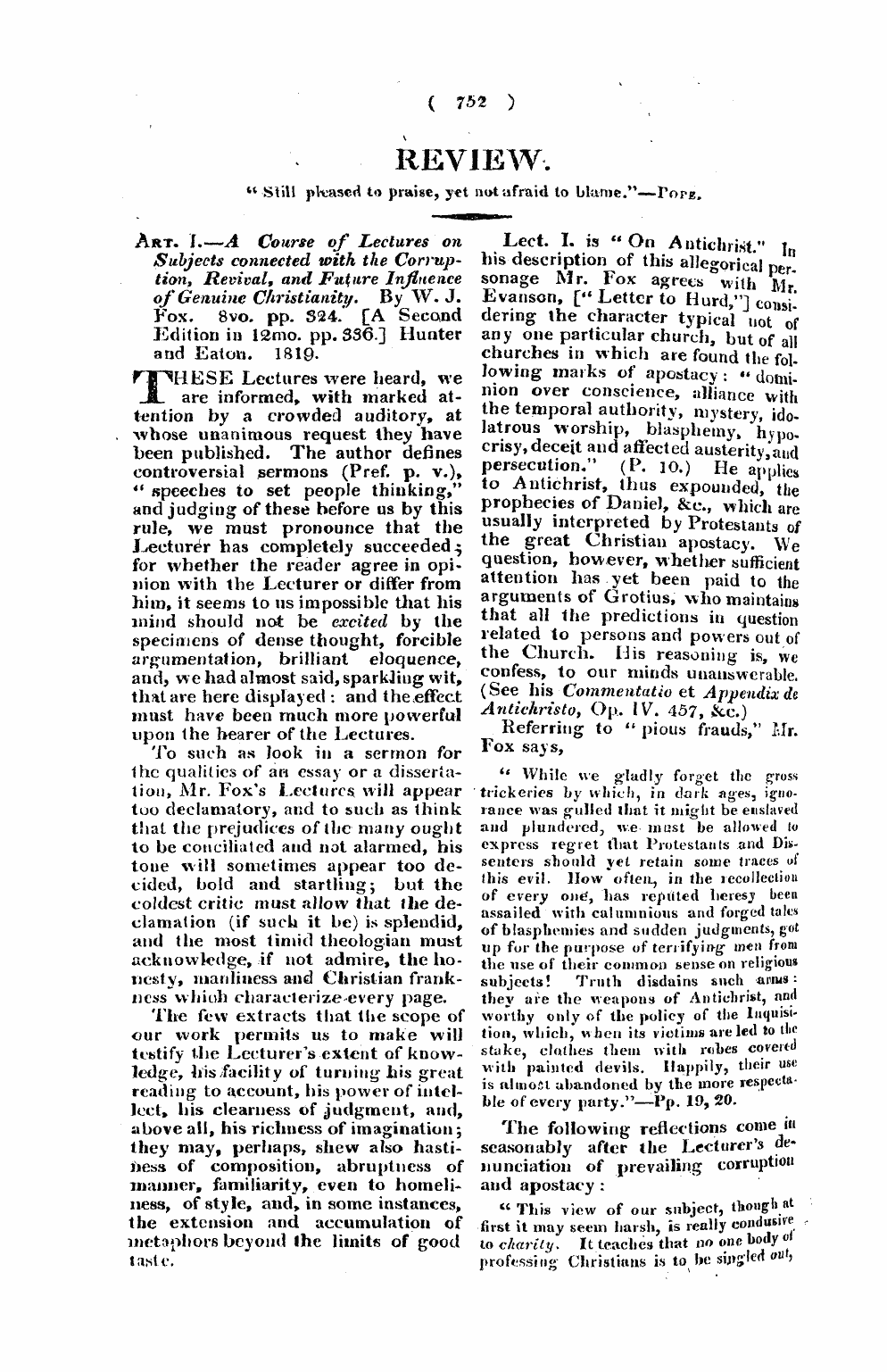 Monthly Repository (1806-1838) and Unitarian Chronicle (1832-1833): F Y, 1st edition - Review. 44 -Still Ptaased To Praise, Y«T Not Afraid To Blame,"—Porg,