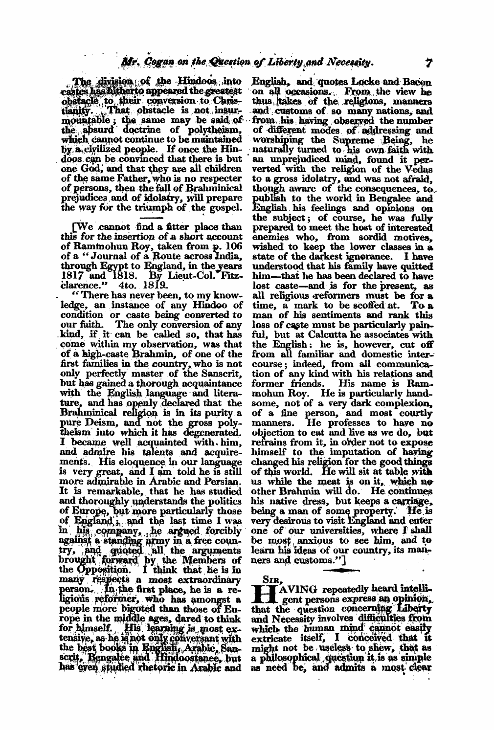 Monthly Repository (1806-1838) and Unitarian Chronicle (1832-1833): F Y, 1st edition - Untitled Article