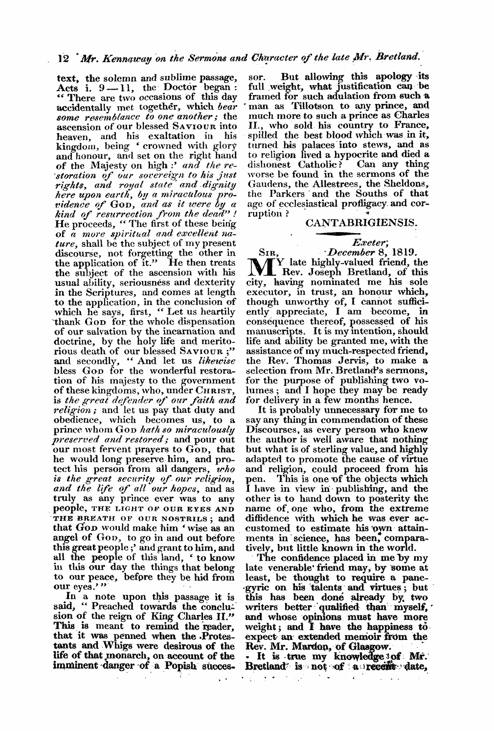 Monthly Repository (1806-1838) and Unitarian Chronicle (1832-1833): F Y, 1st edition: 12