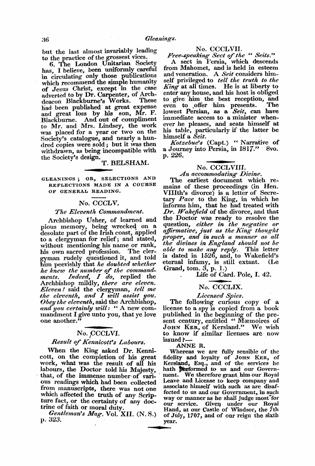 Monthly Repository (1806-1838) and Unitarian Chronicle (1832-1833): F Y, 1st edition - Untitled Article