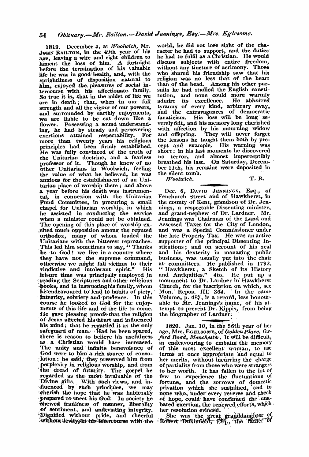 Monthly Repository (1806-1838) and Unitarian Chronicle (1832-1833): F Y, 1st edition - Untitled Article