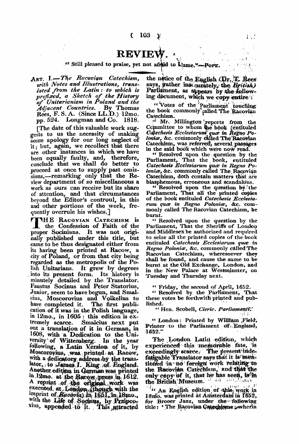 Monthly Repository (1806-1838) and Unitarian Chronicle (1832-1833): F Y, 1st edition - Untitled Article