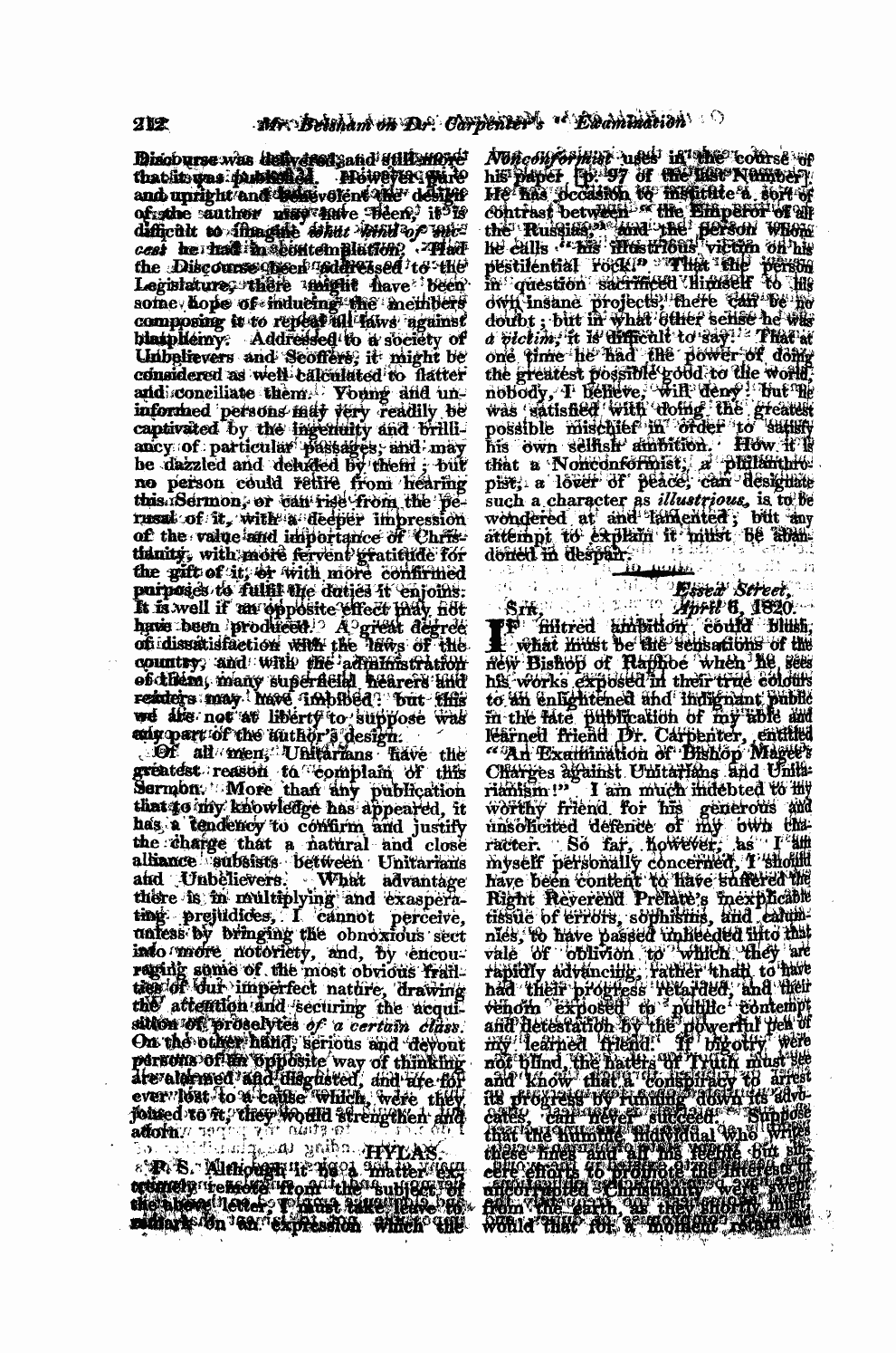 Monthly Repository (1806-1838) and Unitarian Chronicle (1832-1833): F Y, 1st edition - Untitled Article