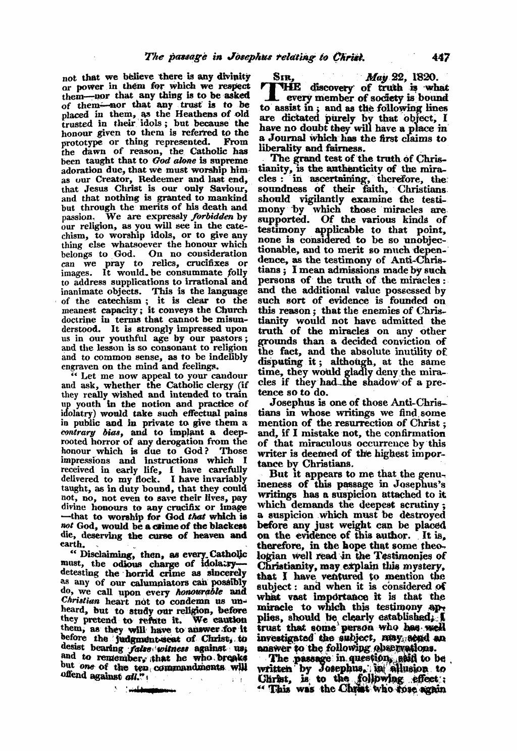 Monthly Repository (1806-1838) and Unitarian Chronicle (1832-1833): F Y, 1st edition - Untitled Article