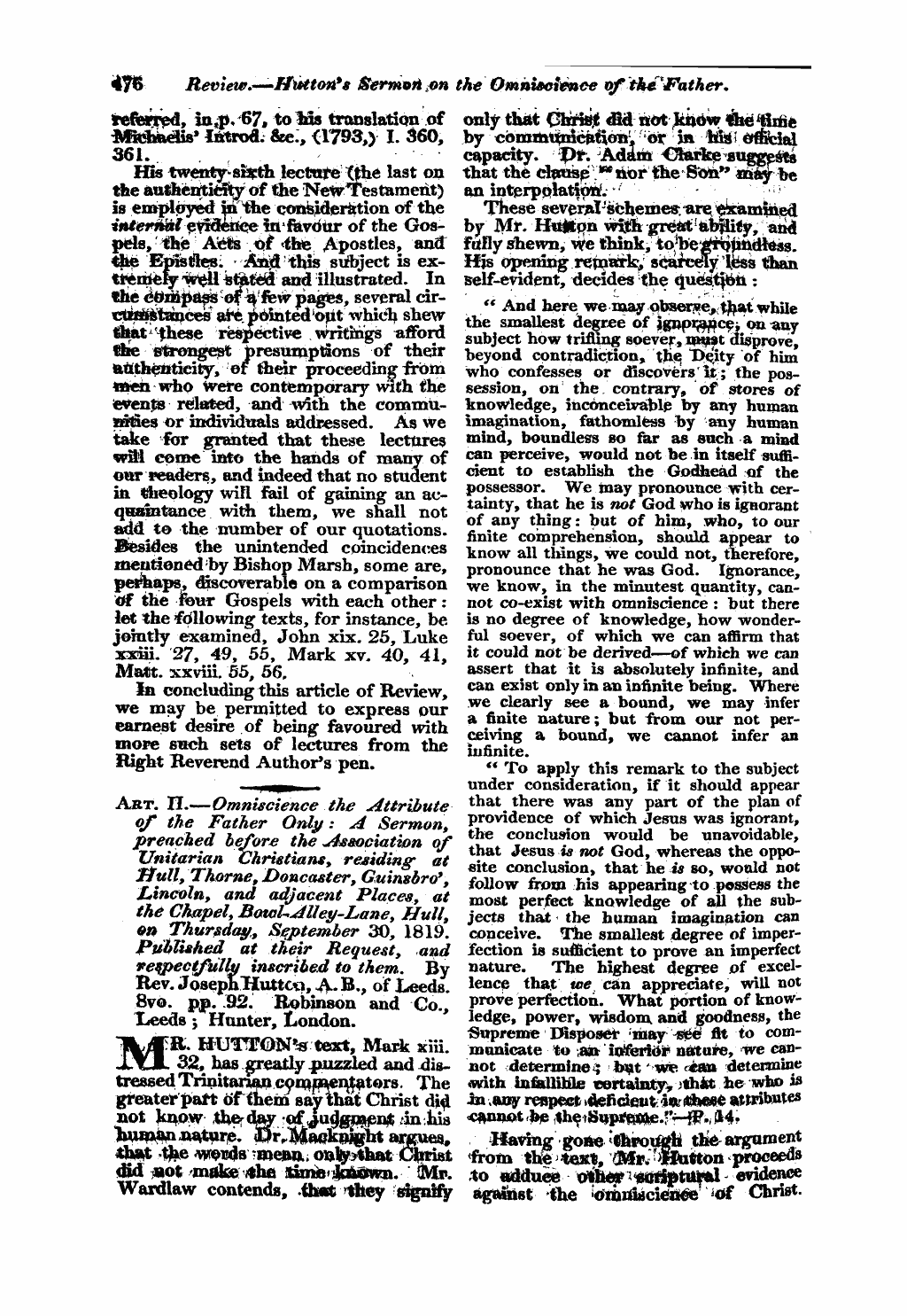 Monthly Repository (1806-1838) and Unitarian Chronicle (1832-1833): F Y, 1st edition - Untitled Article