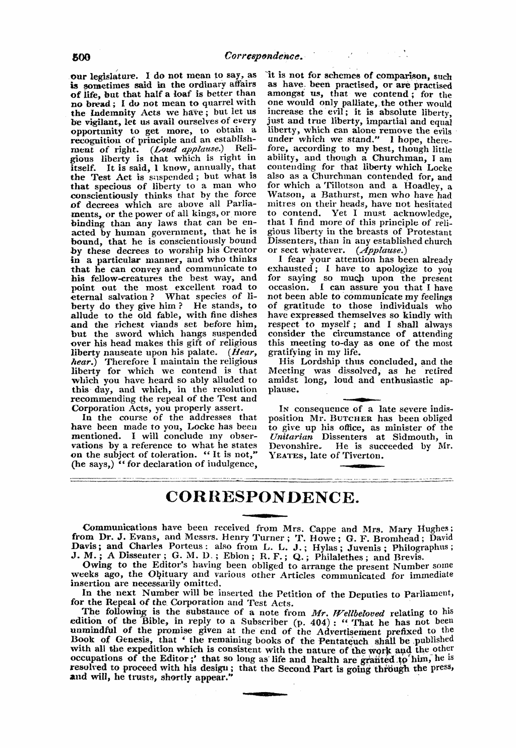 Monthly Repository (1806-1838) and Unitarian Chronicle (1832-1833): F Y, 1st edition - Correspondence.