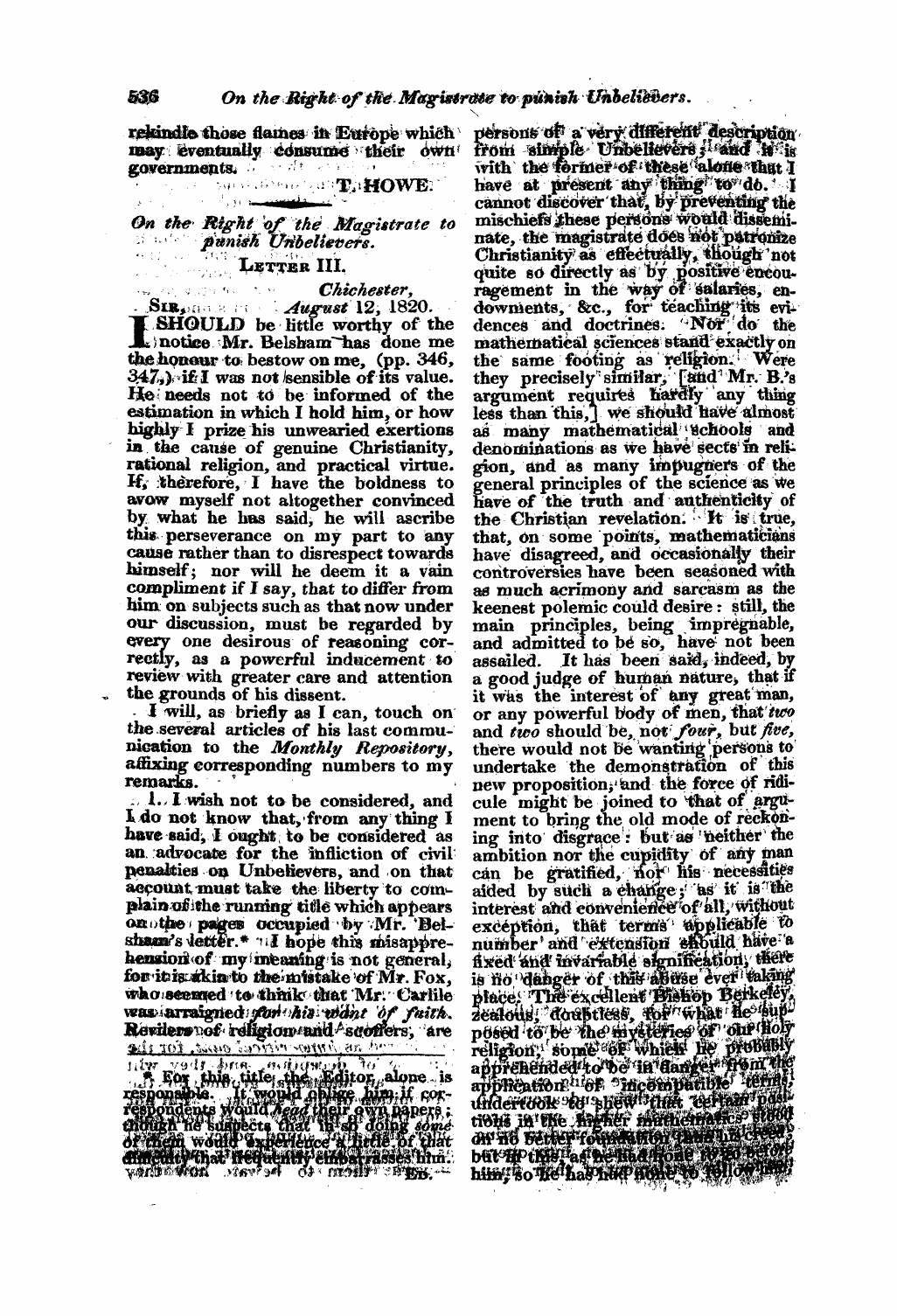 Monthly Repository (1806-1838) and Unitarian Chronicle (1832-1833): F Y, 1st edition - Untitled Article