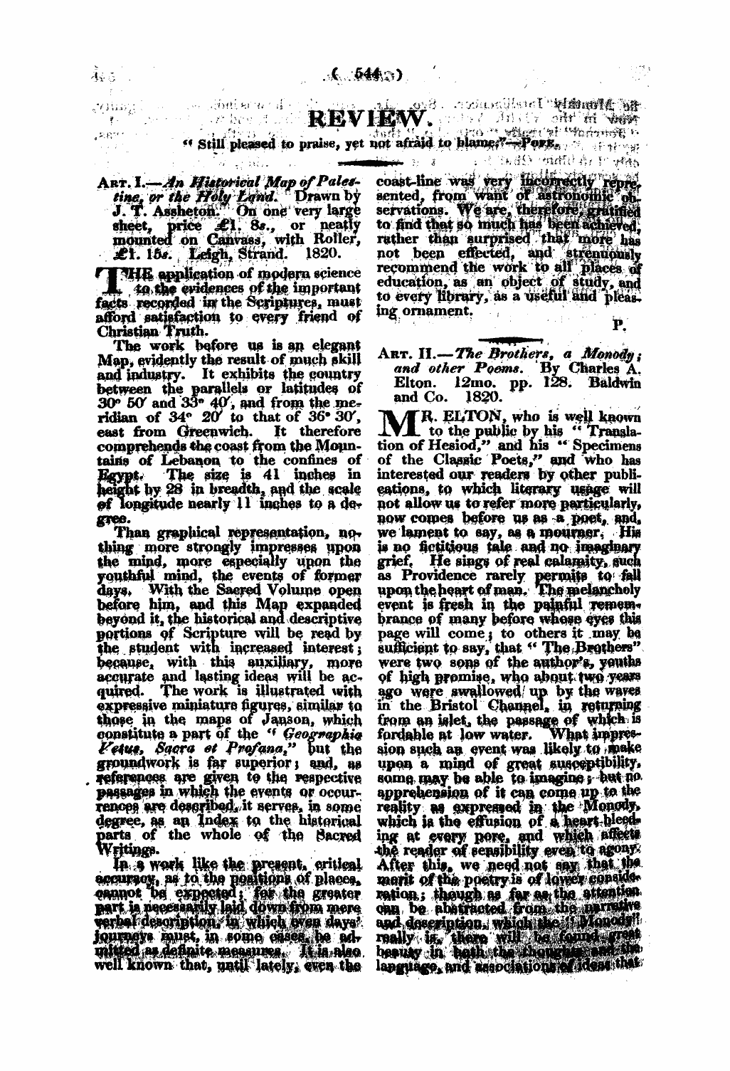 Monthly Repository (1806-1838) and Unitarian Chronicle (1832-1833): F Y, 1st edition - Untitled Article