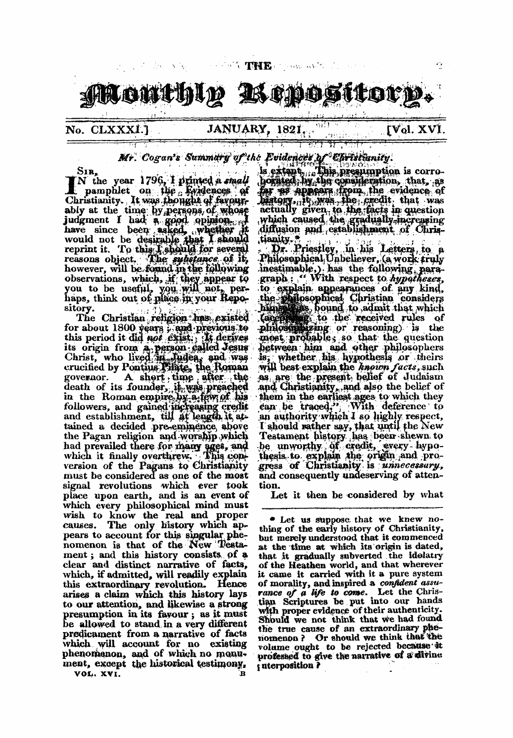 Monthly Repository (1806-1838) and Unitarian Chronicle (1832-1833): F Y, 1st edition: 1