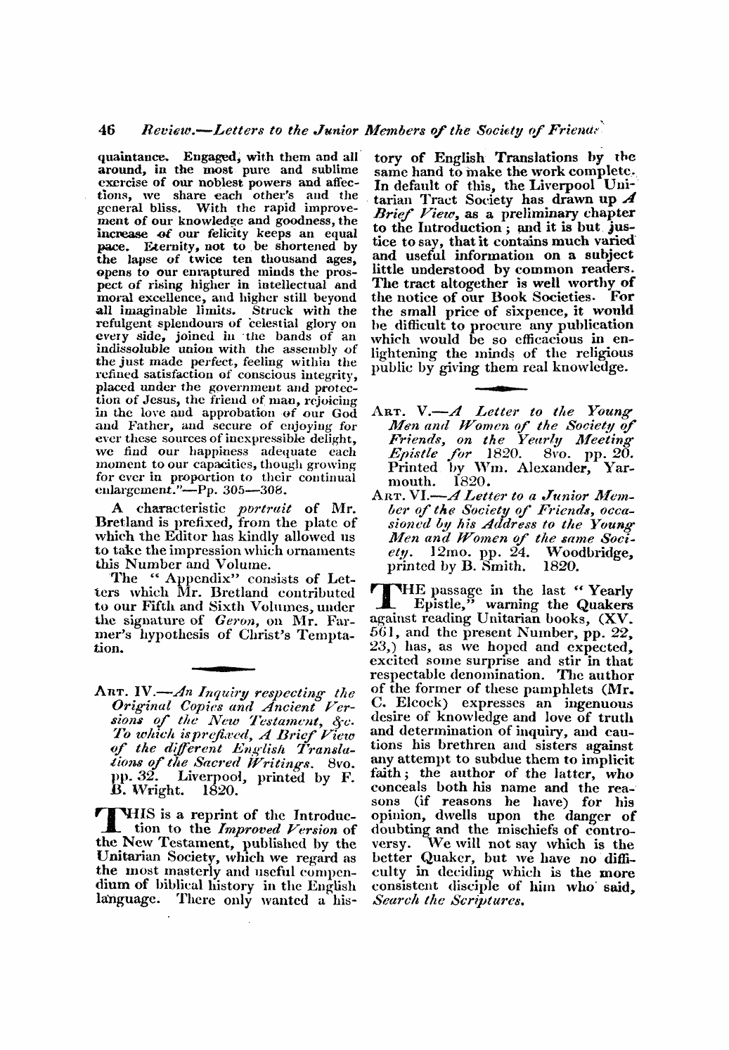 Monthly Repository (1806-1838) and Unitarian Chronicle (1832-1833): F Y, 1st edition: 46