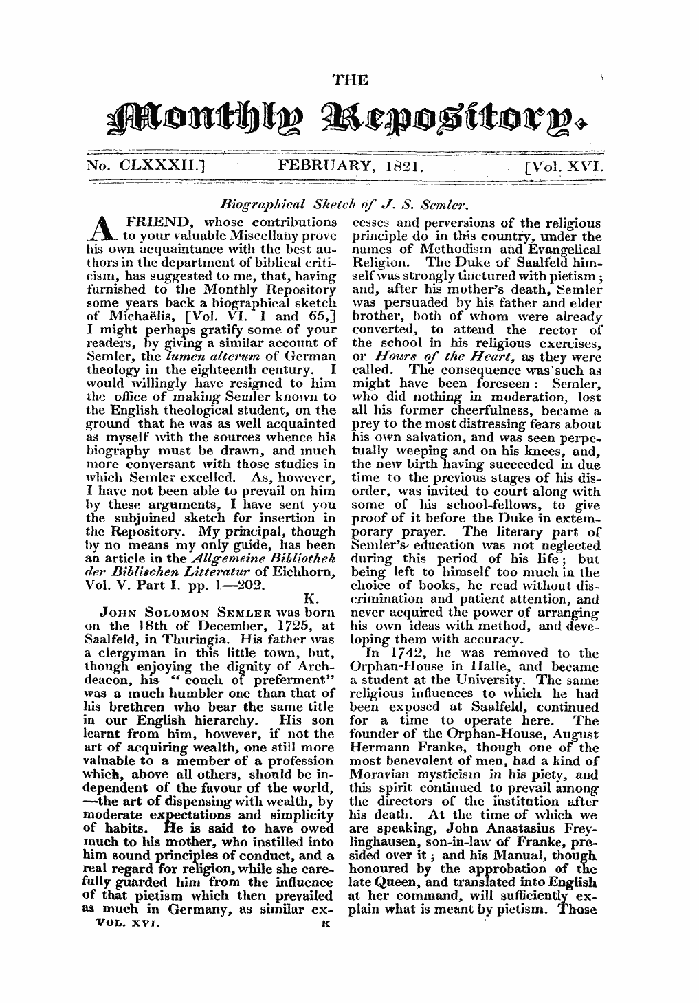 Monthly Repository (1806-1838) and Unitarian Chronicle (1832-1833): F Y, 1st edition: 1