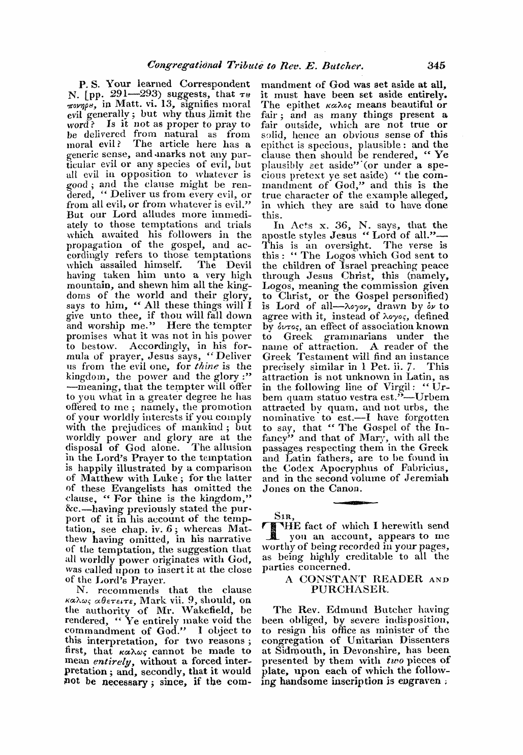 Monthly Repository (1806-1838) and Unitarian Chronicle (1832-1833): F Y, 1st edition: 21