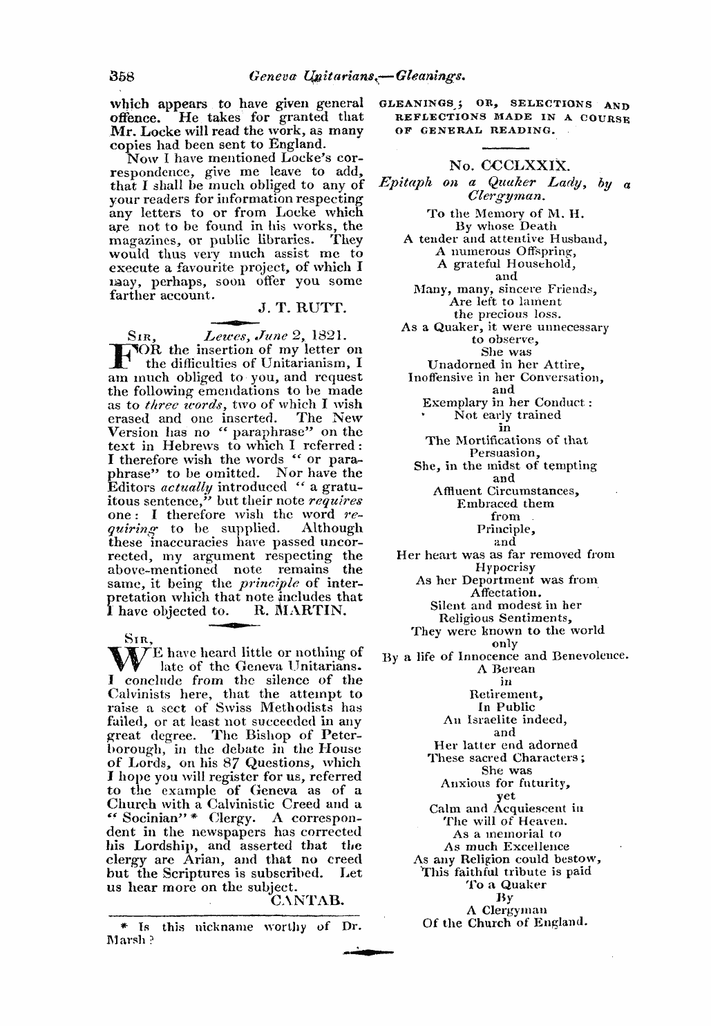 Monthly Repository (1806-1838) and Unitarian Chronicle (1832-1833): F Y, 1st edition - Untitled Article