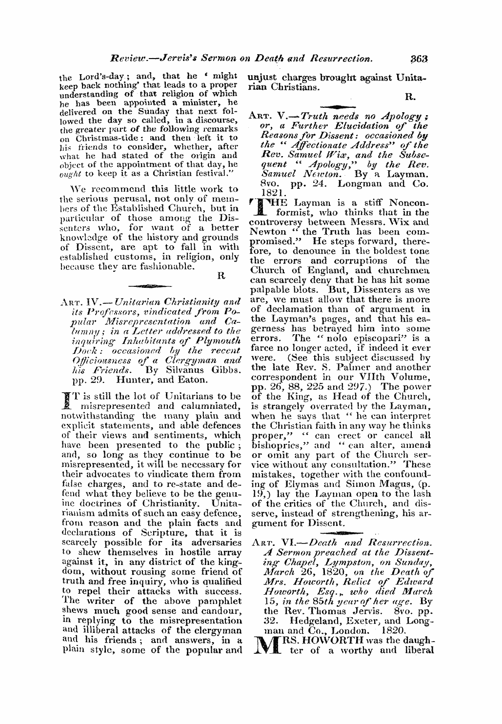 Monthly Repository (1806-1838) and Unitarian Chronicle (1832-1833): F Y, 1st edition - Untitled Article