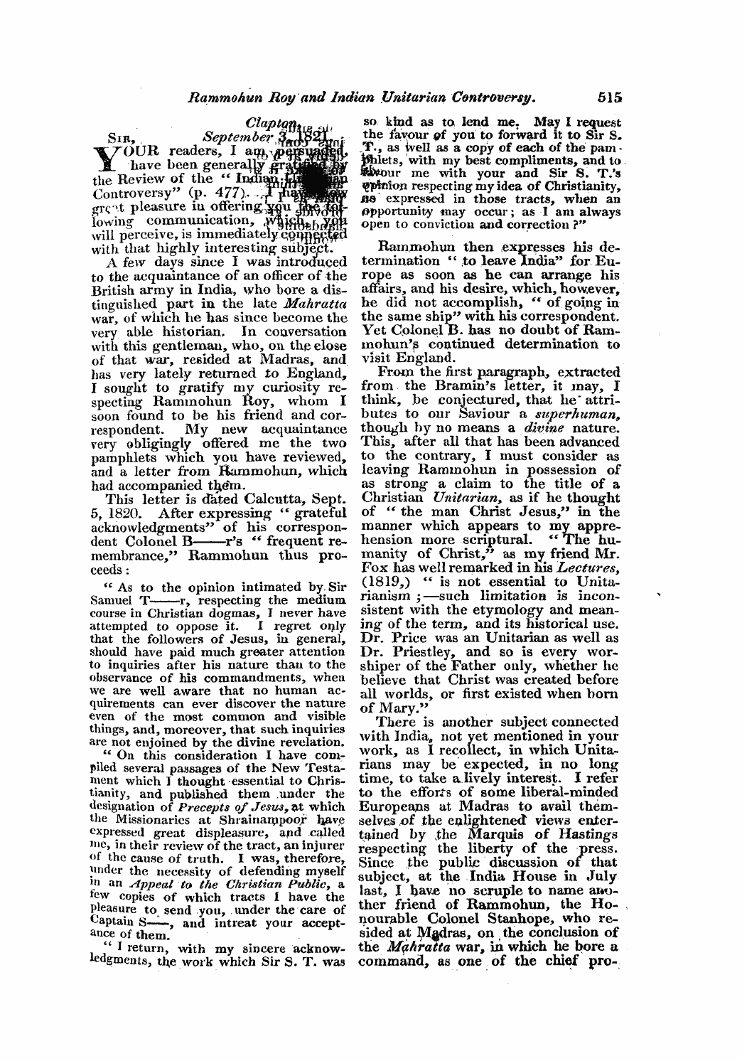 Monthly Repository (1806-1838) and Unitarian Chronicle (1832-1833): F Y, 1st edition - Untitled Article