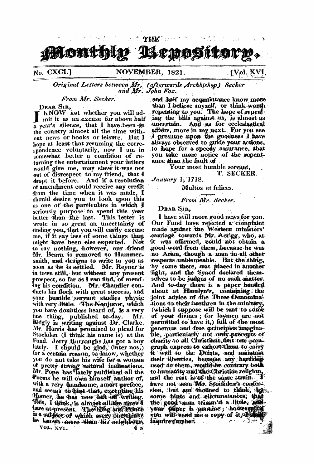 Monthly Repository (1806-1838) and Unitarian Chronicle (1832-1833): F Y, 1st edition - Untitled Article