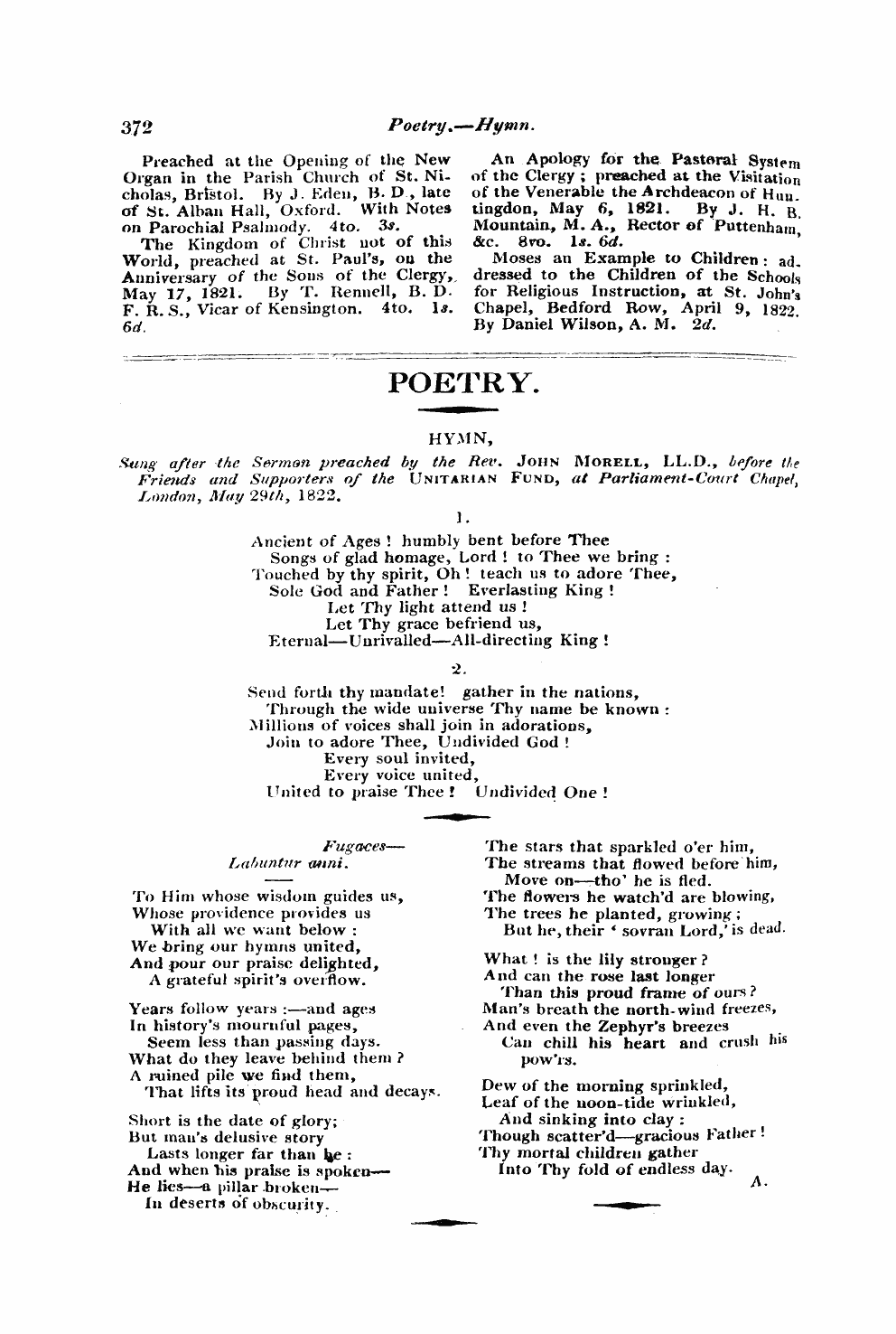 Monthly Repository (1806-1838) and Unitarian Chronicle (1832-1833): F Y, 1st edition - Poetry.