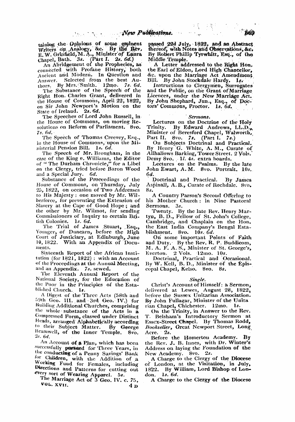 Monthly Repository (1806-1838) and Unitarian Chronicle (1832-1833): F Y, 1st edition: 49