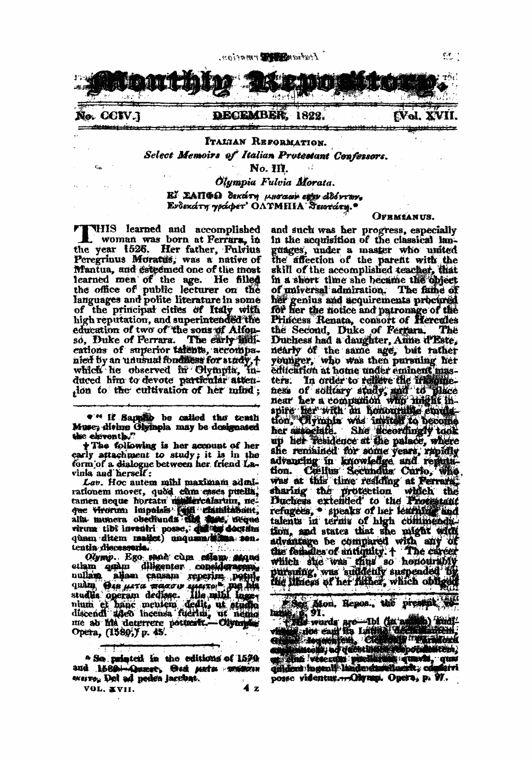 Monthly Repository (1806-1838) and Unitarian Chronicle (1832-1833): F Y, 1st edition - Italian Reformation. Select Memoirs Of Italian Protestant Cvnfessors No. Lit. Tilympia Fulvia Morata. E? £Ai1$£&Gt; Ds/Cury Yumtaa^ E&»Dmvrw ¥ Kysaofny Yfctyit * Oatmhia !&*&*&Lt;&*»&Gt; *