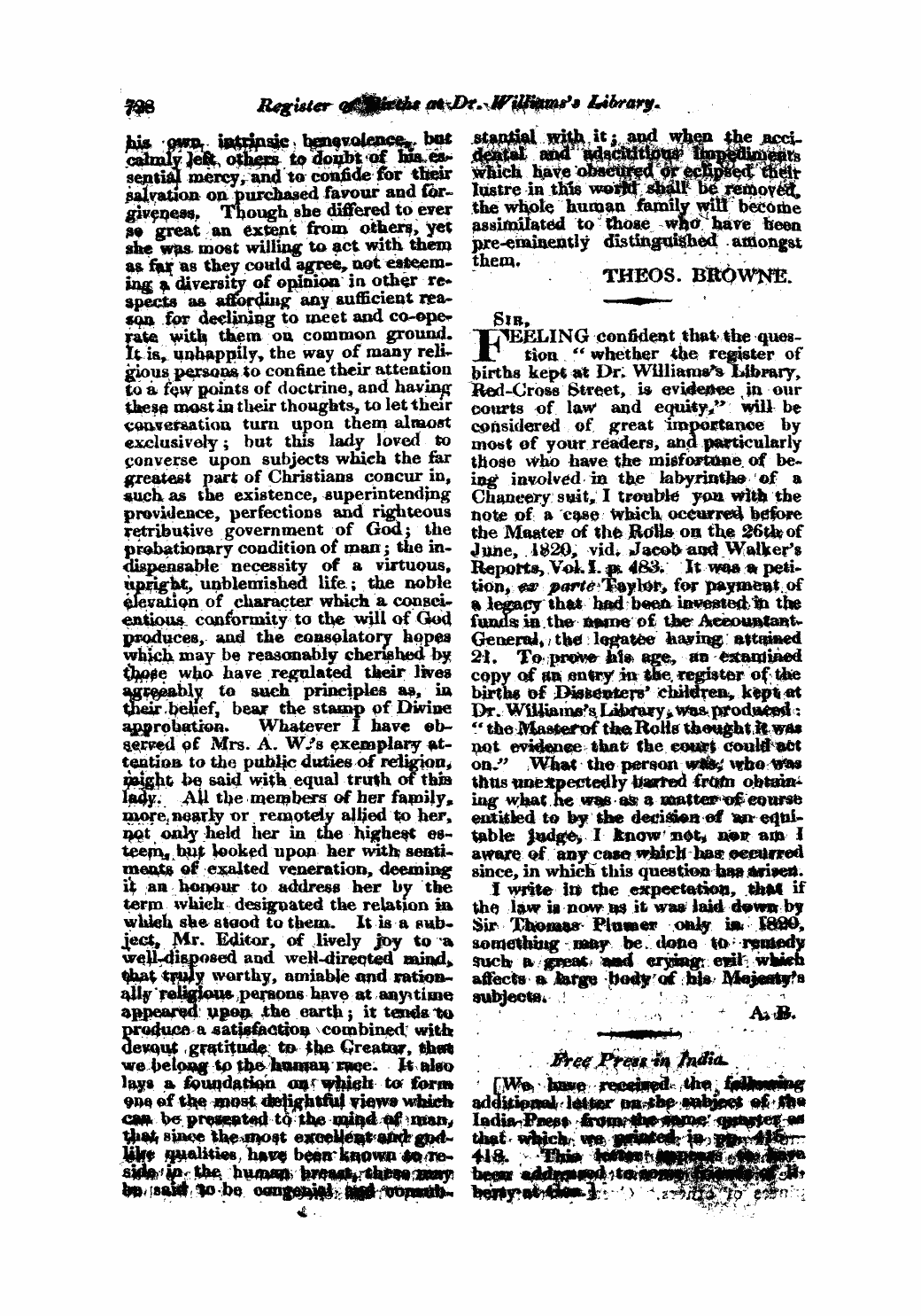 Monthly Repository (1806-1838) and Unitarian Chronicle (1832-1833): F Y, 1st edition - Untitled Article