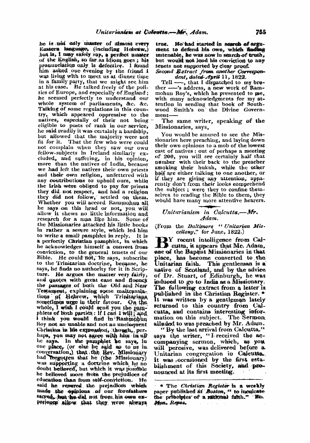 Monthly Repository (1806-1838) and Unitarian Chronicle (1832-1833): F Y, 1st edition - Untitled Article