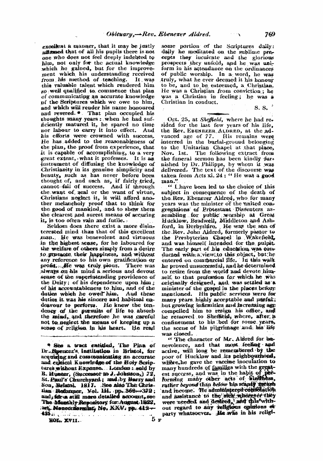 Monthly Repository (1806-1838) and Unitarian Chronicle (1832-1833): F Y, 1st edition - Untitled Article