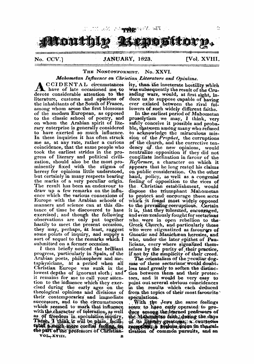 Monthly Repository (1806-1838) and Unitarian Chronicle (1832-1833): F Y, 1st edition - The Nonco-Npohmrst. No. Xxvi. Mahometan Influence $N Christian Uteratttre And Opinions.