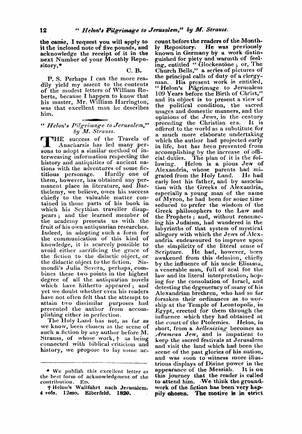 Monthly Repository (1806-1838) and Unitarian Chronicle (1832-1833): F Y, 1st edition - Untitled Article