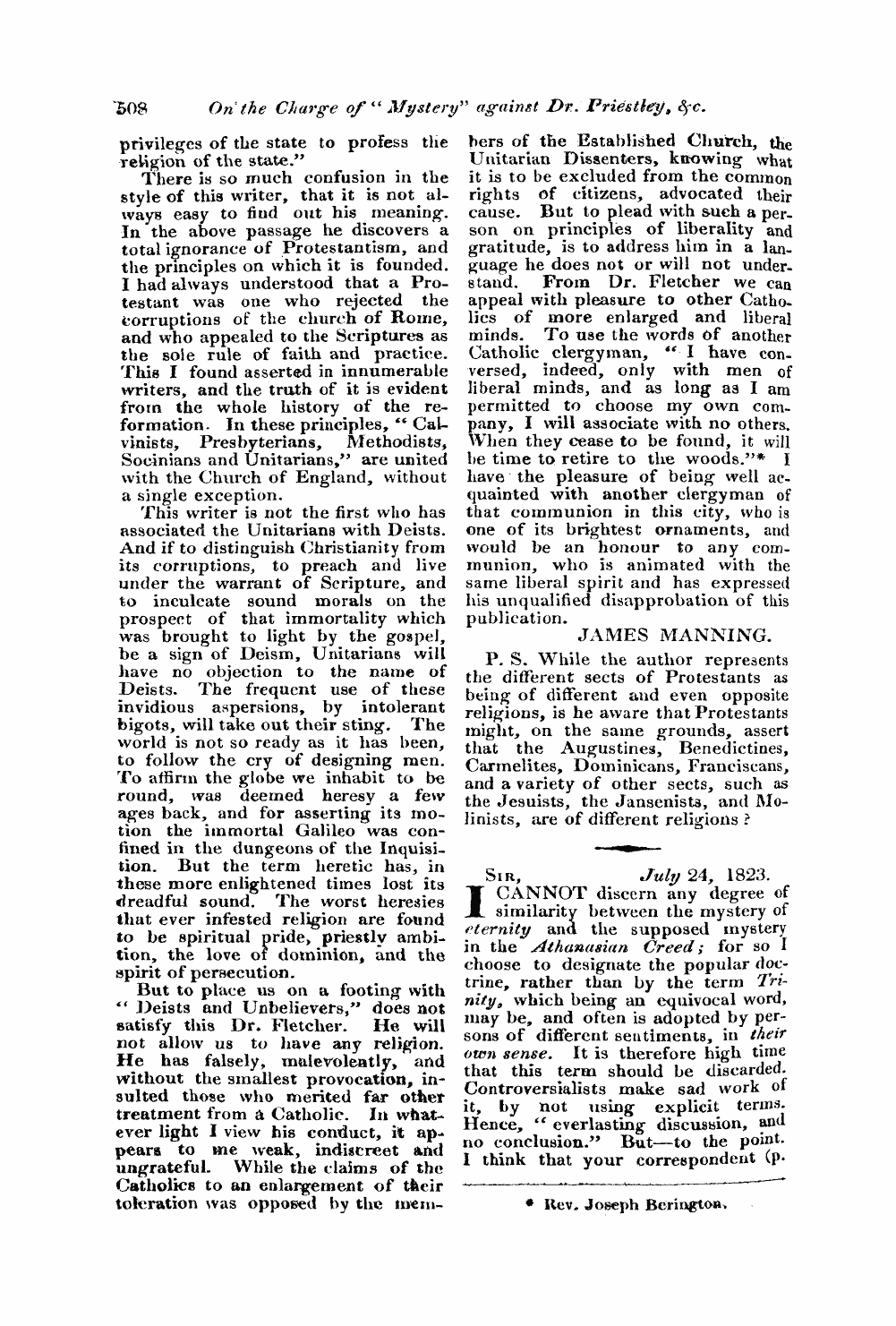 Monthly Repository (1806-1838) and Unitarian Chronicle (1832-1833): F Y, 1st edition - Untitled Article