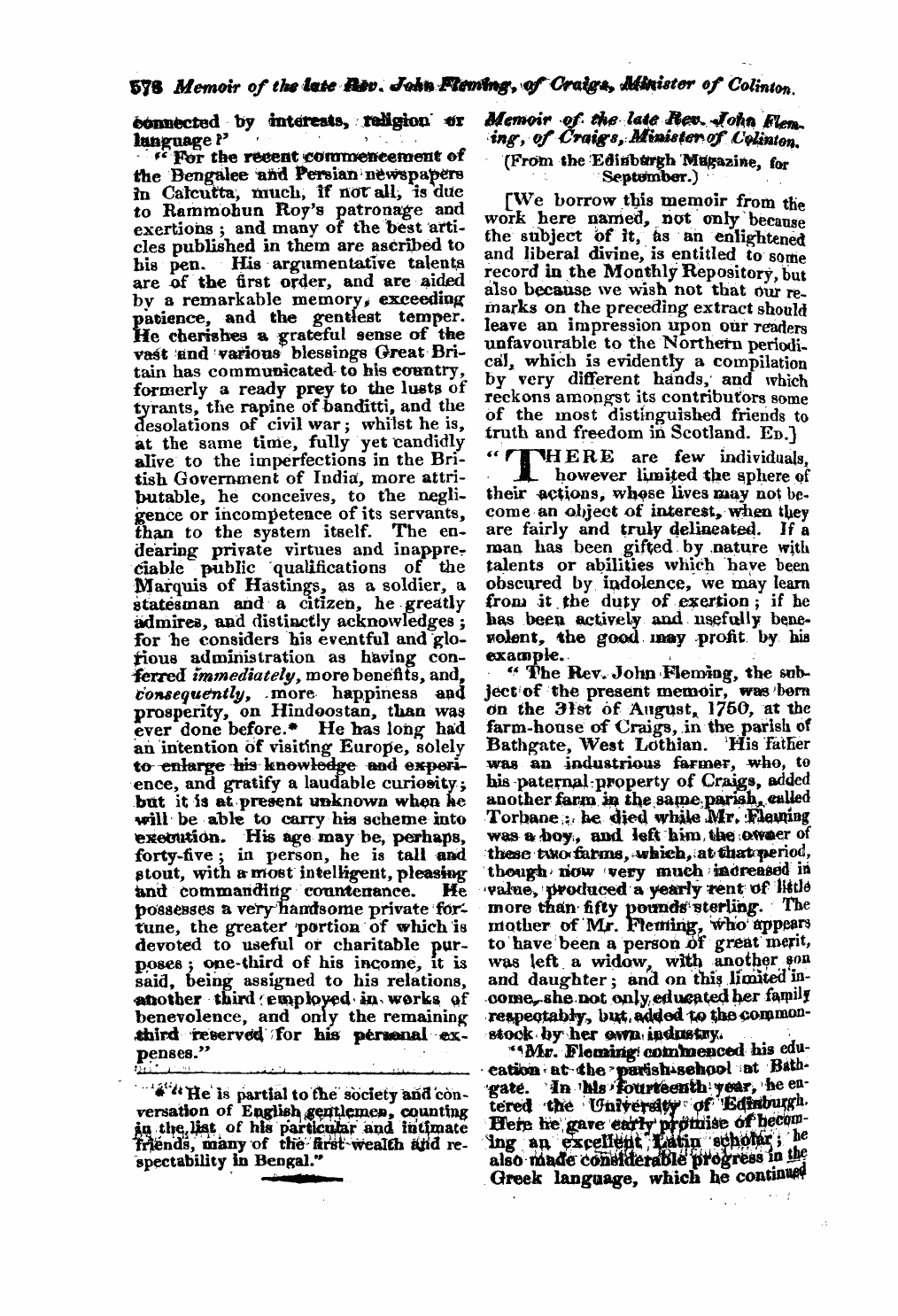 Monthly Repository (1806-1838) and Unitarian Chronicle (1832-1833): F Y, 1st edition - Untitled Article