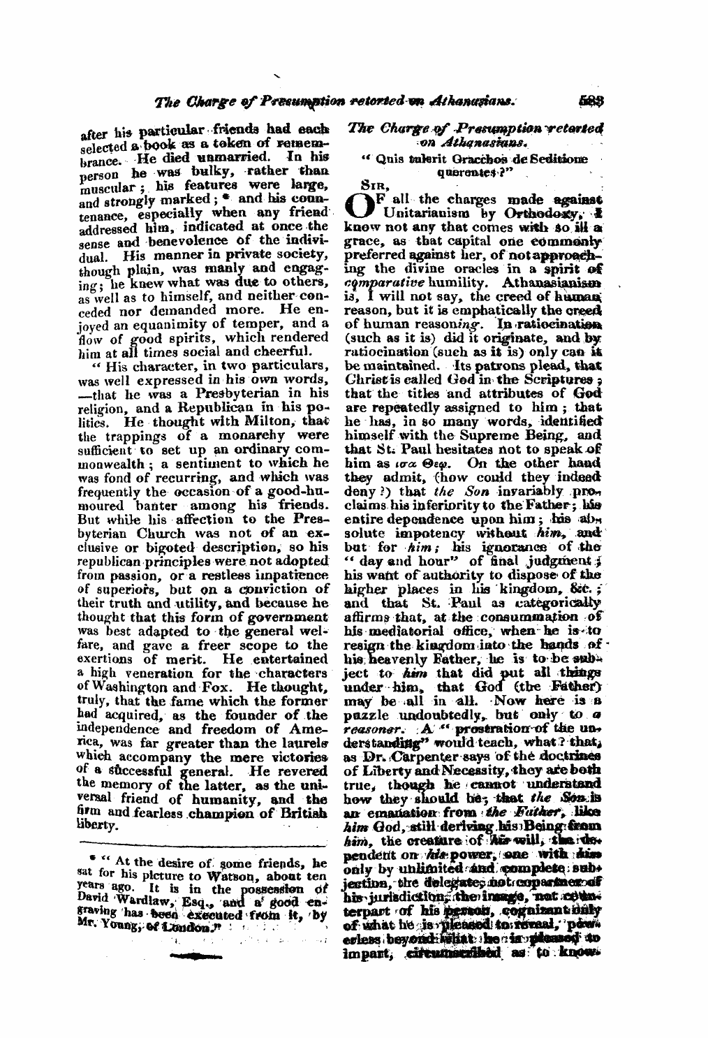 Monthly Repository (1806-1838) and Unitarian Chronicle (1832-1833): F Y, 1st edition - Untitled Article