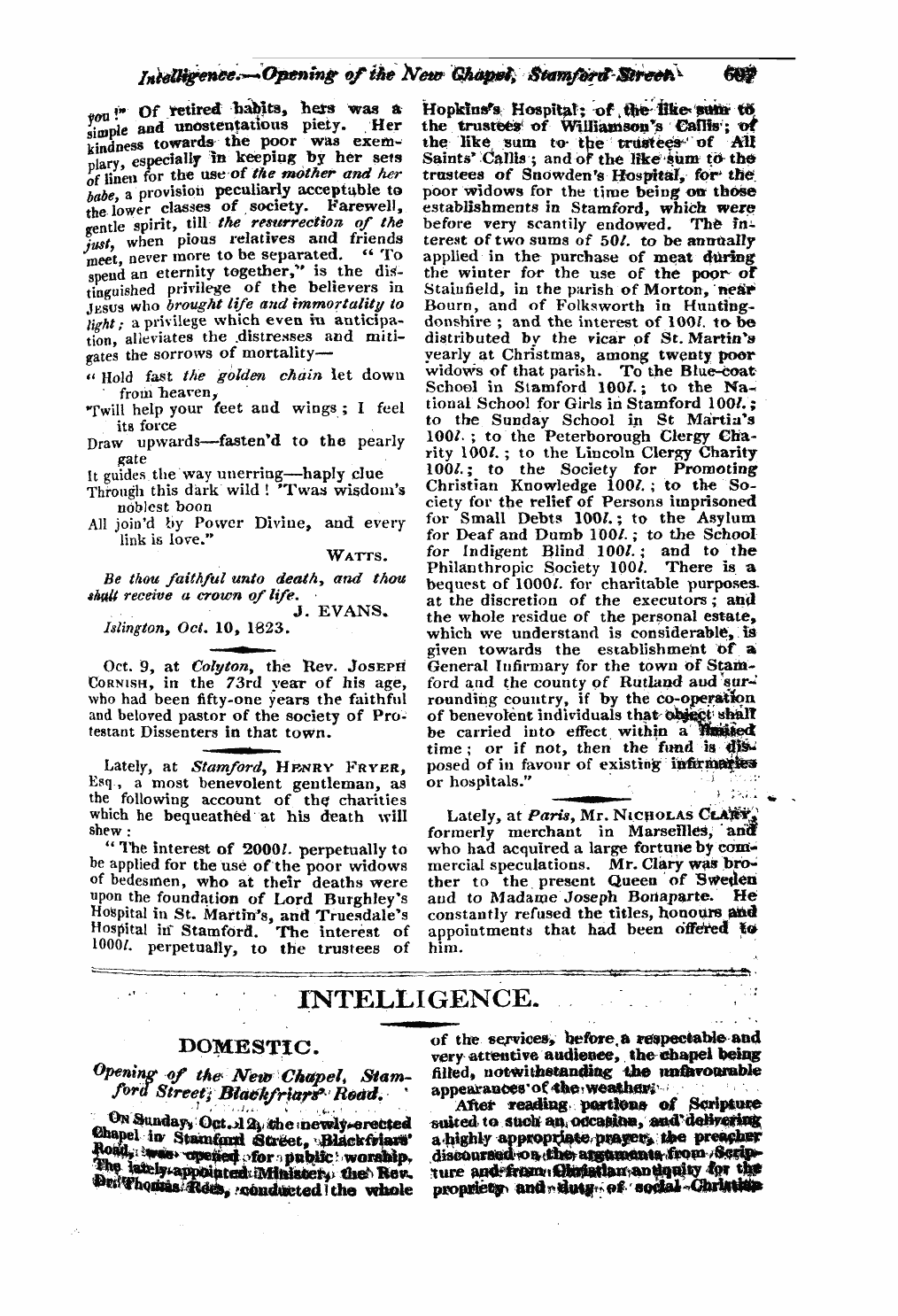 Monthly Repository (1806-1838) and Unitarian Chronicle (1832-1833): F Y, 1st edition - Intelligence.