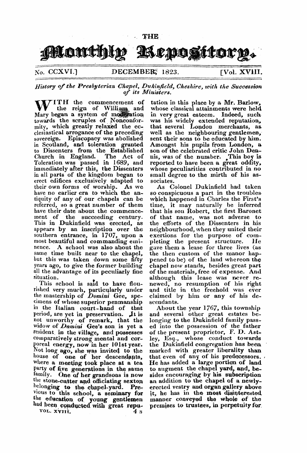 Monthly Repository (1806-1838) and Unitarian Chronicle (1832-1833): F Y, 1st edition: 1