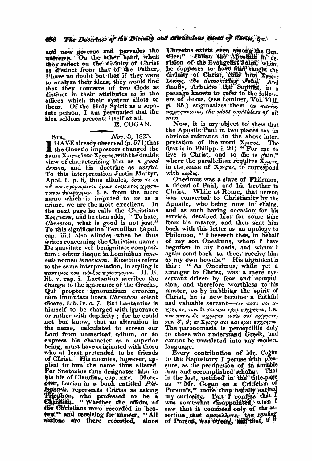 Monthly Repository (1806-1838) and Unitarian Chronicle (1832-1833): F Y, 1st edition - Untitled Article