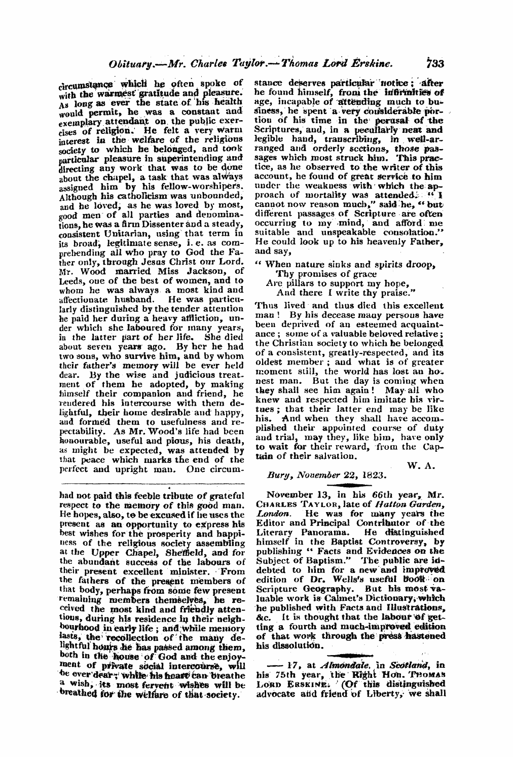 Monthly Repository (1806-1838) and Unitarian Chronicle (1832-1833): F Y, 1st edition - Untitled Article