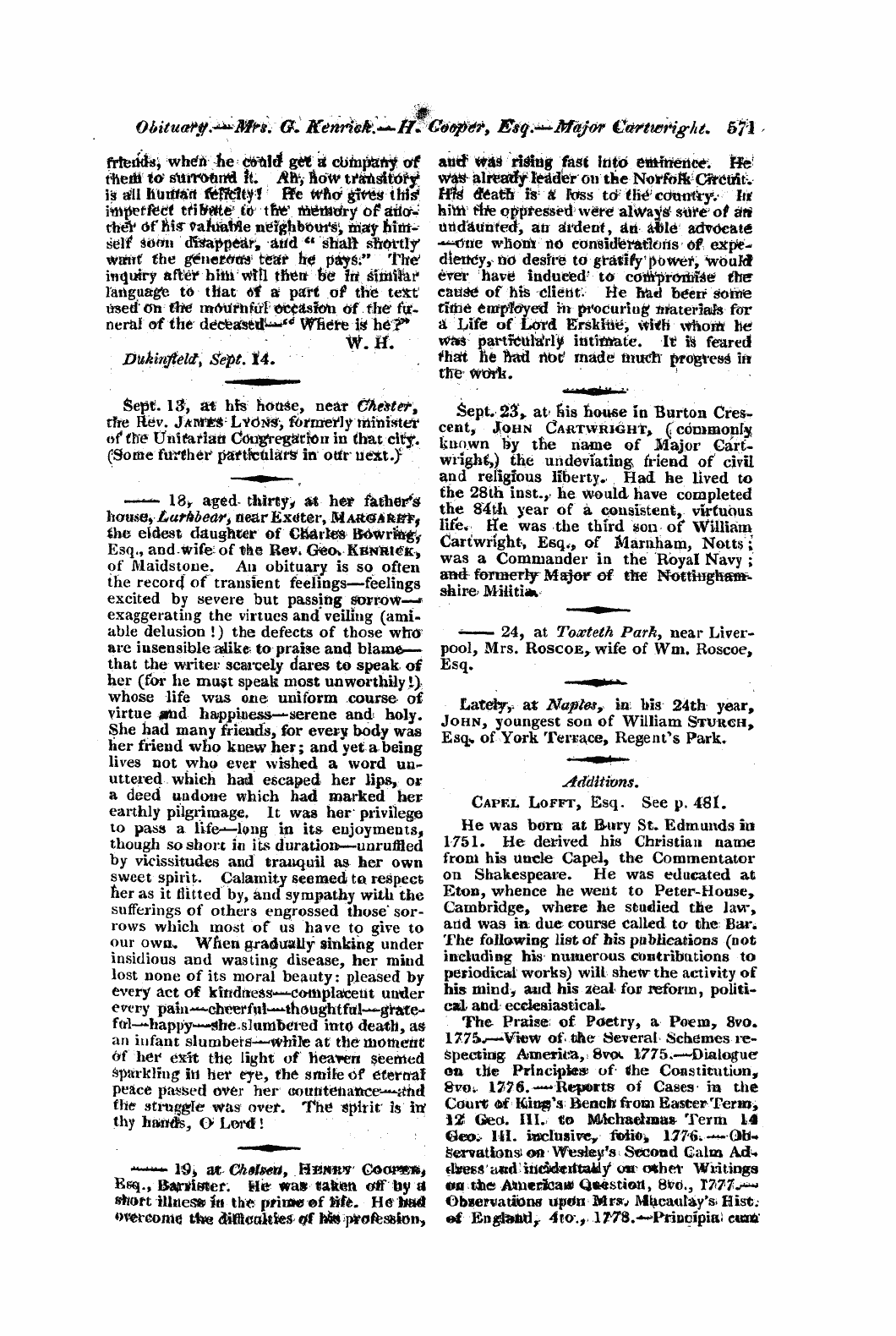 Monthly Repository (1806-1838) and Unitarian Chronicle (1832-1833): F Y, 1st edition - Untitled Article