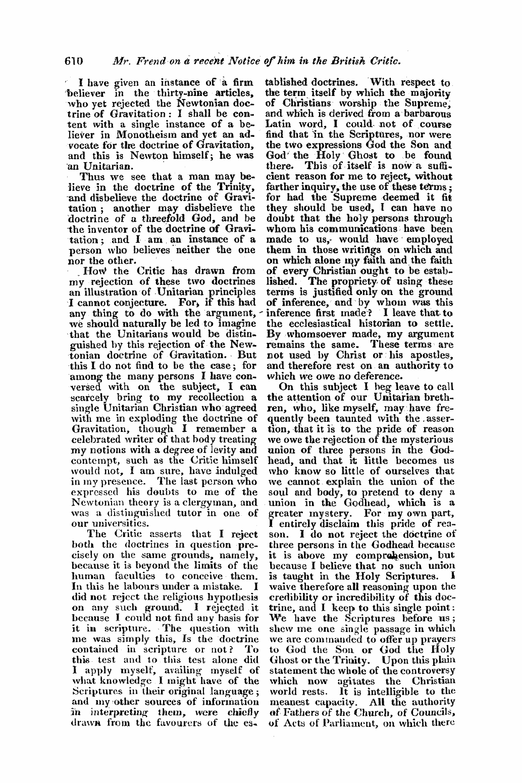 Monthly Repository (1806-1838) and Unitarian Chronicle (1832-1833): F Y, 1st edition - Untitled Article