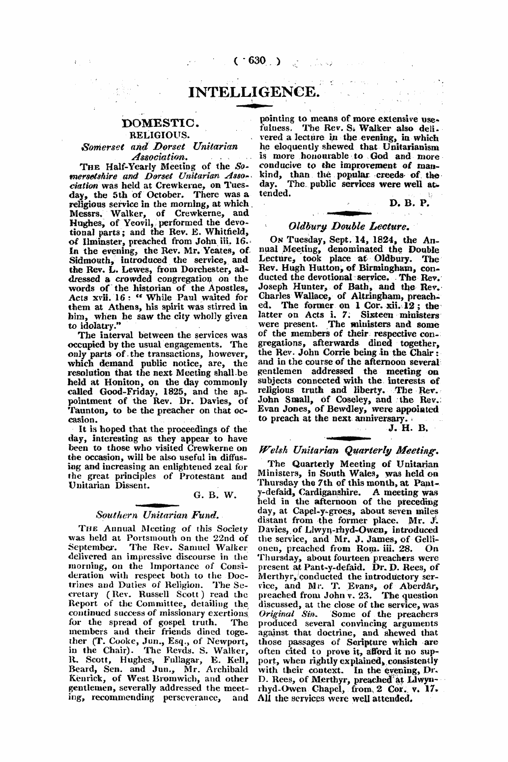 Monthly Repository (1806-1838) and Unitarian Chronicle (1832-1833): F Y, 1st edition - Intelligence.