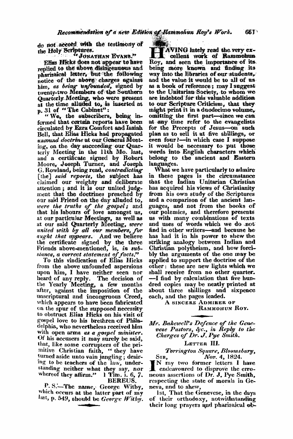 Monthly Repository (1806-1838) and Unitarian Chronicle (1832-1833): F Y, 1st edition: 21