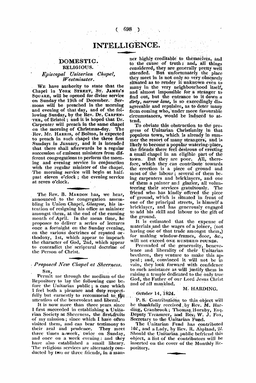 Monthly Repository (1806-1838) and Unitarian Chronicle (1832-1833): F Y, 1st edition: 58