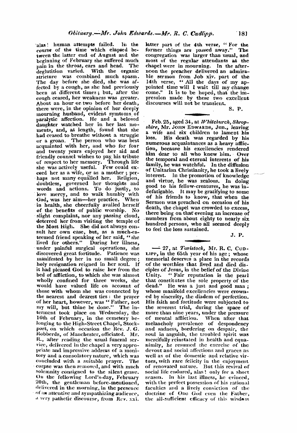 Monthly Repository (1806-1838) and Unitarian Chronicle (1832-1833): F Y, 1st edition - Untitled Article