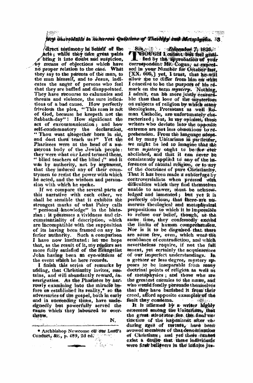 Monthly Repository (1806-1838) and Unitarian Chronicle (1832-1833): F Y, 1st edition - Untitled Article