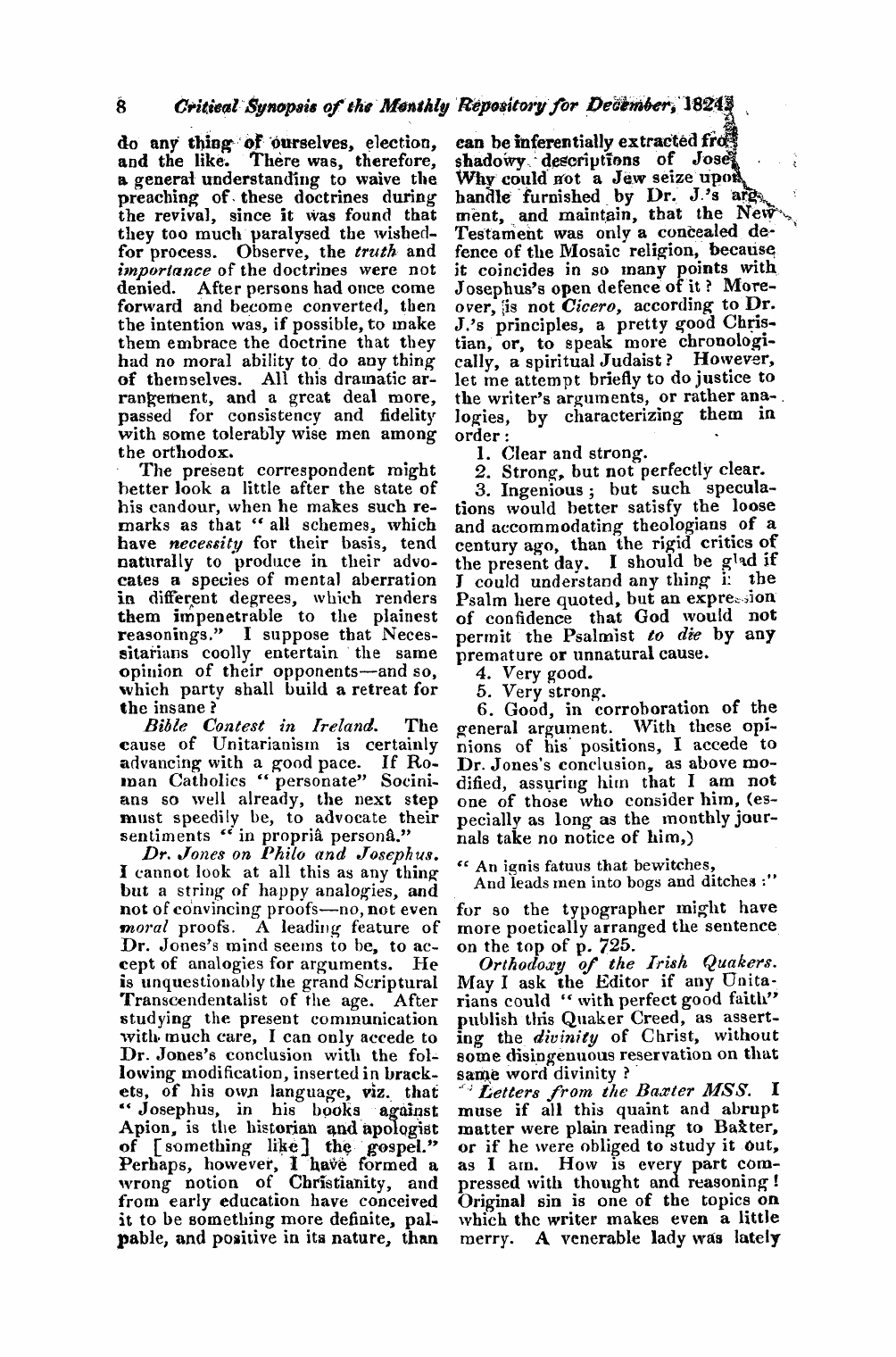 Monthly Repository (1806-1838) and Unitarian Chronicle (1832-1833): F Y, 1st edition: 8