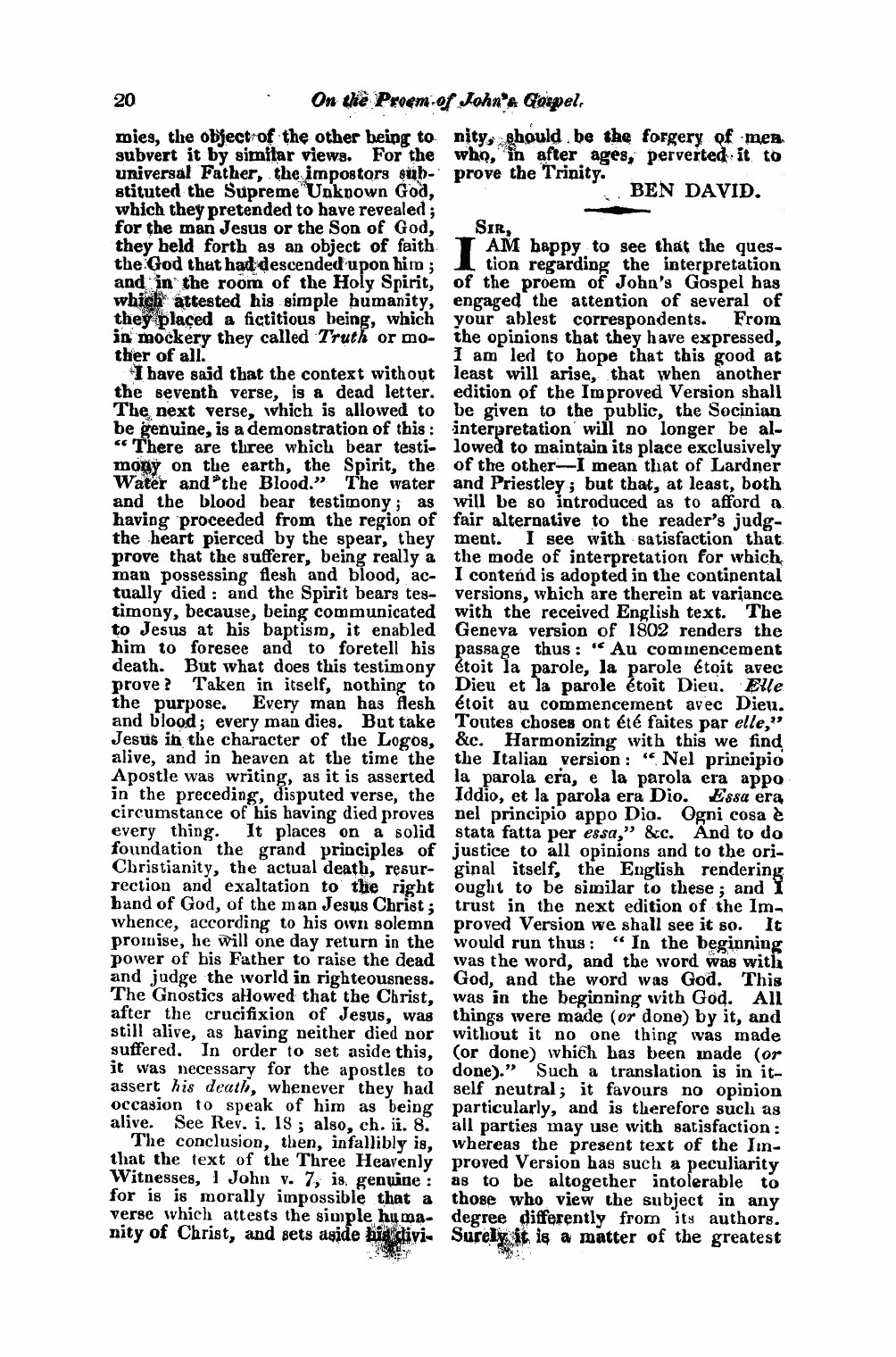 Monthly Repository (1806-1838) and Unitarian Chronicle (1832-1833): F Y, 1st edition - Untitled Article