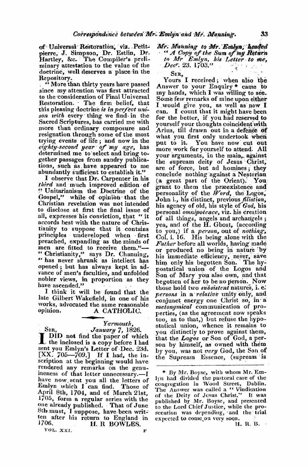 Monthly Repository (1806-1838) and Unitarian Chronicle (1832-1833): F Y, 1st edition - Untitled Article