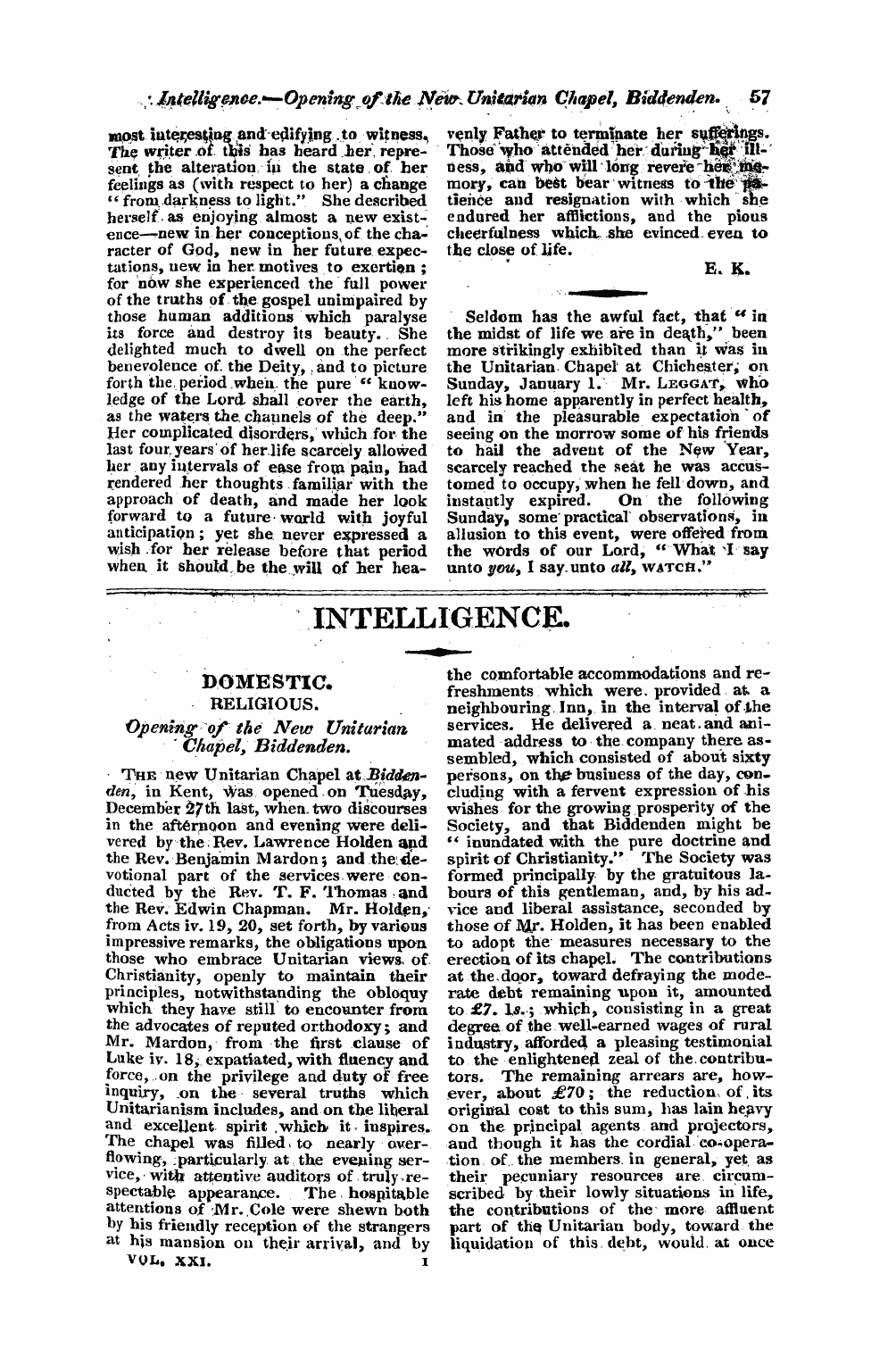 Monthly Repository (1806-1838) and Unitarian Chronicle (1832-1833): F Y, 1st edition - Untitled Article