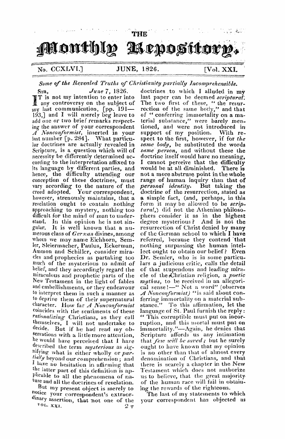 Monthly Repository (1806-1838) and Unitarian Chronicle (1832-1833): F Y, 1st edition: 1