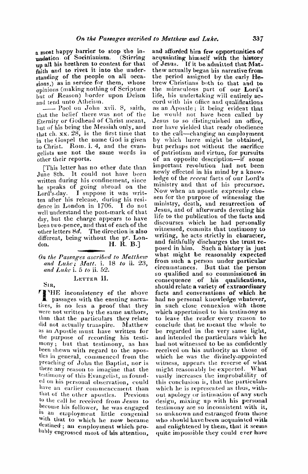 Monthly Repository (1806-1838) and Unitarian Chronicle (1832-1833): F Y, 1st edition - Untitled Article