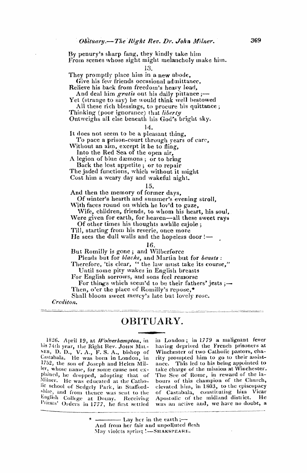 Monthly Repository (1806-1838) and Unitarian Chronicle (1832-1833): F Y, 1st edition - Obituary.