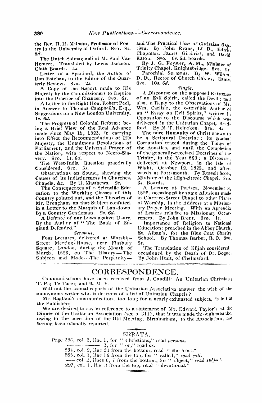 Monthly Repository (1806-1838) and Unitarian Chronicle (1832-1833): F Y, 1st edition - Untitled Article